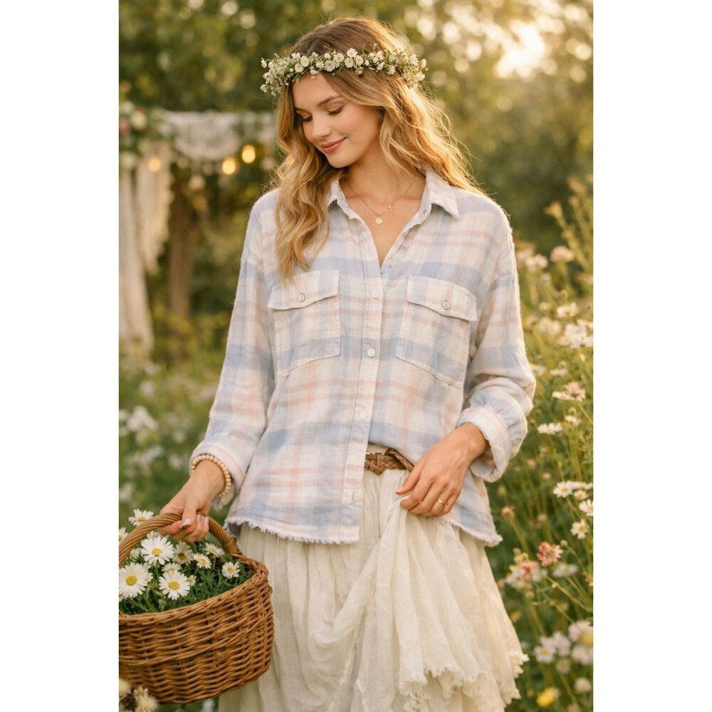 Boho Comfortcore Free People Plaid Button Down | Cottagecore | Small
